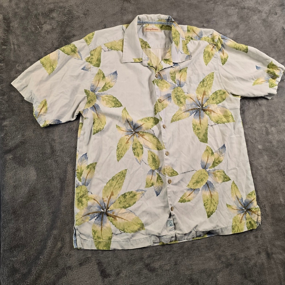 Tommy Bahama Shirt Men XL Tropical Blue Green Leaf Print Short Sleeve Vacation - Picture 3 of 16